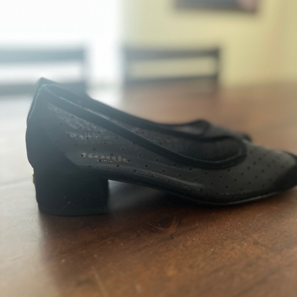 Rouje Black Mesh Block Heel Shoes - Picture 9 of 16